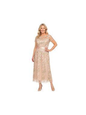 New Adrianna Papell Size 14 Cascading Floral Column Gown Blush/Nude